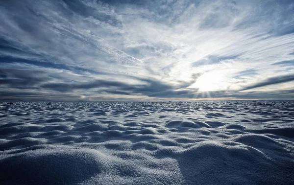Pokryte Śniegiem Pola Widok Horyzont Podświetleniem Arizonie Stany Zjednoczone Ameryki — Zdjęcie stockowe