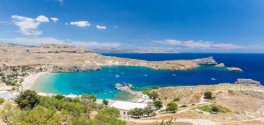 Lindos bay ve plaj Üstten Görünüm