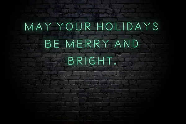 Neon inscriptie van kerst en nieuwjaar groeten op bakstenen muur — Stockfoto