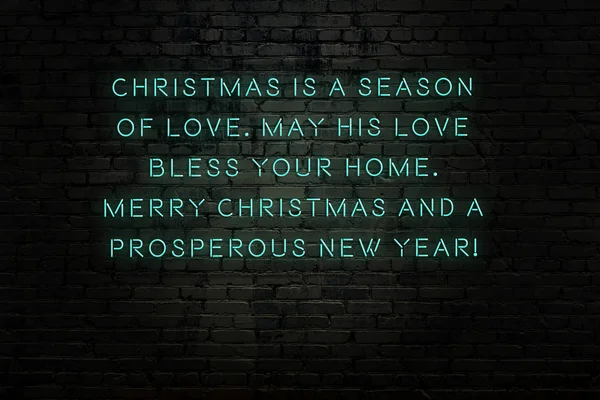 Neon inskription av jul och nyår hälsningar på tegelvägg — Stockfoto