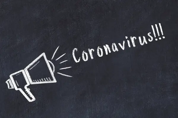 Bosquejo de tiza de altavoz e inscripción de advertencia coronavirus — Foto de Stock