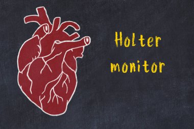 Kardiyovasküler sistemi öğrenme kavramı. İnsan kalbi ve yazıt çizimi Holter monitörü