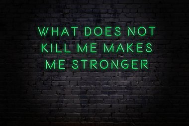 Tuğla duvardaki neon ışığın gece görüşü. Bilge Qoutation. 