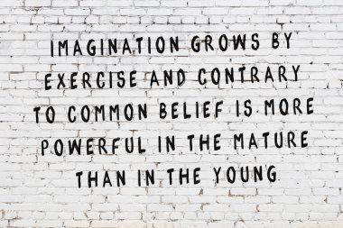 Bilgece alıntıların yazılı olduğu siyah boyanmış beyaz tuğla duvar