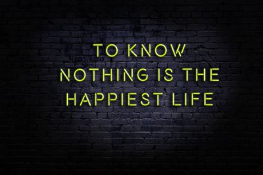 Tuğla duvardaki neon ışığın gece görüşü. Bilge Qoutation. 