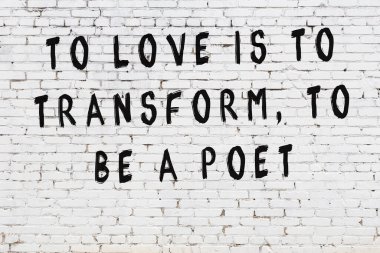 Beyaz tuğla duvara zekice alıntılar yazılı siyah bir yazı.