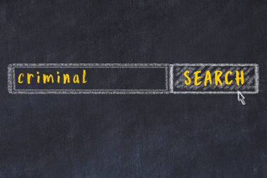 Arama motoru konsepti. Suçluyu arıyoruz. Basit tebeşir çizimi ve yazı