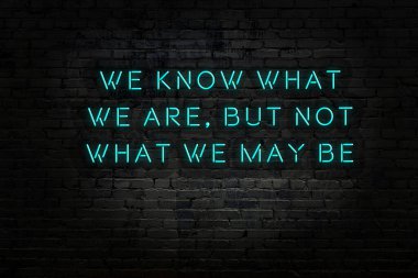 Tuğla duvardaki neon ışığın gece görüşü. Bilge Qoutation. 