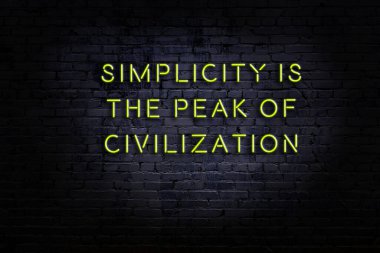 Tuğla duvardaki neon ışığın gece görüşü. Bilge Qoutation. 