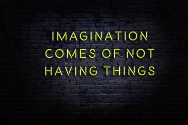 Tuğla duvardaki neon ışığın gece görüşü. Bilge Qoutation. 