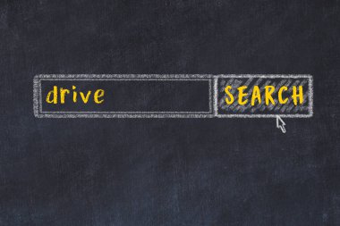Arama motoru konsepti. Sürücü arıyorum. Basit tebeşir çizimi ve yazı