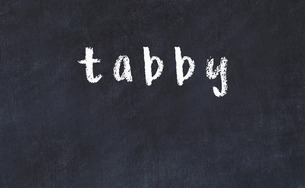 Mesa de giz da faculdade com a palavra tabby escrito em — Fotografia de Stock