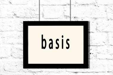 Beyaz tuğla duvarda asılı siyah çerçeve yazı temelli