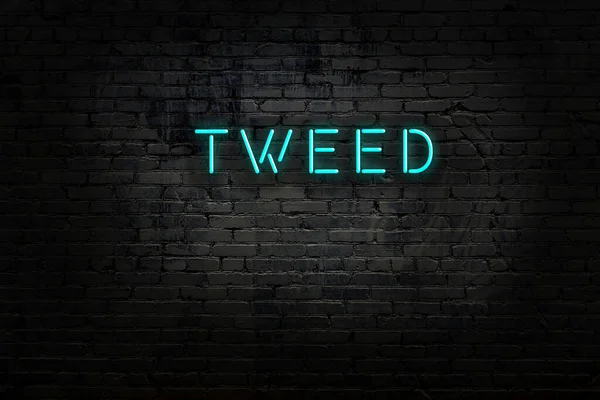 Neon jel feliratos tweed ellen téglafal — Stock Fotó