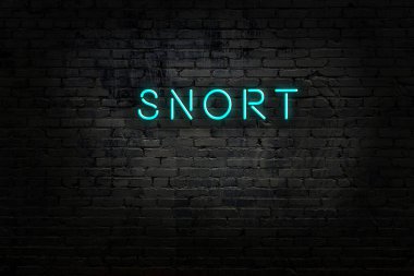 Üzerinde yazı olan neon işareti tuğla duvara karşı homurdanıyor.