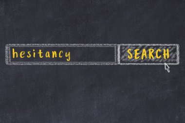 Arama motoru konsepti. Tereddüt arıyorum. Basit tebeşir çizimi ve yazı