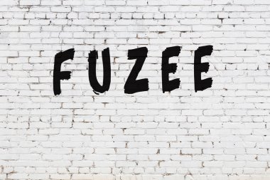 Beyaz tuğla duvara kelime tüyü boyanmış.