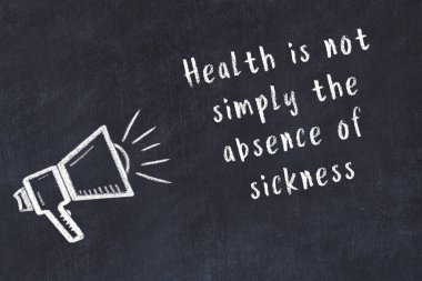 Siyah masaya hoparlör ve motivasyonel alıntının tebeşir çizimi