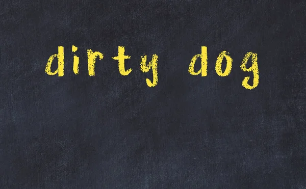 Zwart krijtbord met inscriptie vuil hond op in — Stockfoto