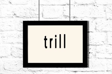 Beyaz tuğla duvarda asılı siyah çerçeve.