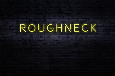 Tuğla duvardaki neon levhanın gece görüşü.