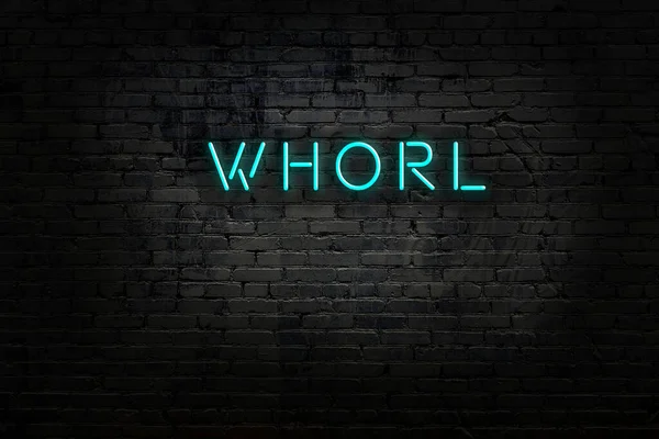Neon jel felirattal whorl ellen téglafal — Stock Fotó
