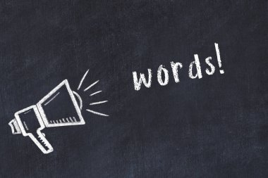 Tebeşir hoparlörü ve kara karatahtaya yazılmış yazılar.