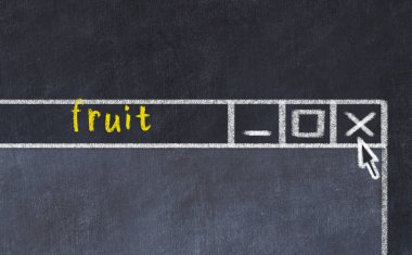 Sorunlarla başa çıkma kavramı. Tarayıcı penceresini başlık meyvesi ile kapatmanın tebeşir çizimi