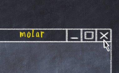 Sorunlarla başa çıkma kavramı. Tarayıcı penceresini başlık azı dişiyle kapatmanın tebeşir çizimi