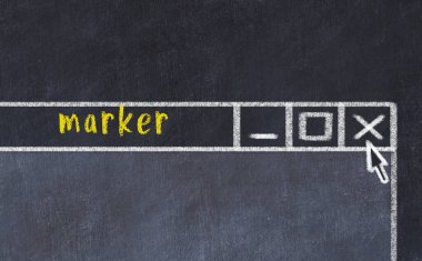 Sorunlarla başa çıkma kavramı. Tarayıcı penceresini başlık işaretleyici ile kapatmanın tebeşir çizimi