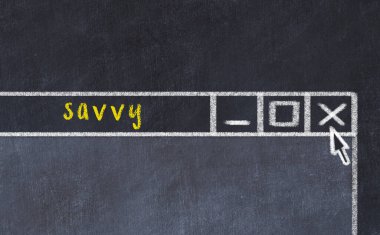 Sorunlarla başa çıkma kavramı. Tarayıcı penceresini başlık bilgisi ile kapatmanın tebeşir çizimi