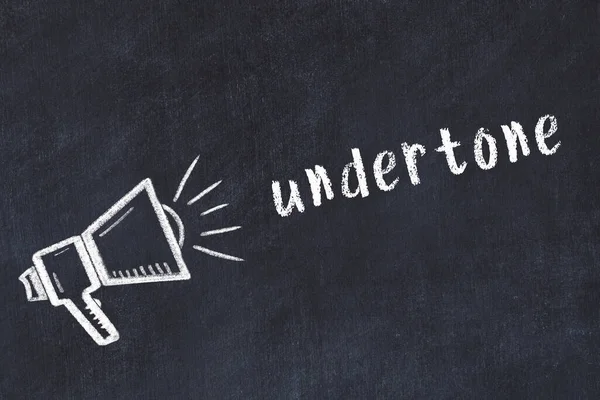 Tebeşir hoparlörü ve siyah karatahtanın altındaki yazı.