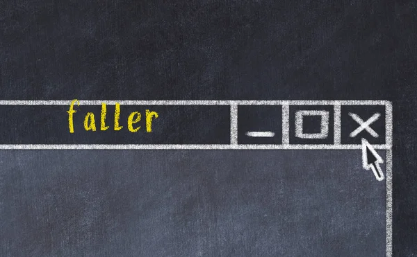 Sorunlarla başa çıkma kavramı. Tarayıcı penceresini başlık Faller ile kapatmanın tebeşir çizimi