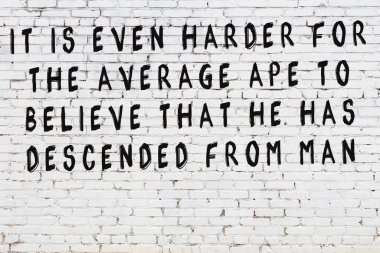 Beyaz tuğla duvar arkaplanına siyah düşünceli bir yazı.