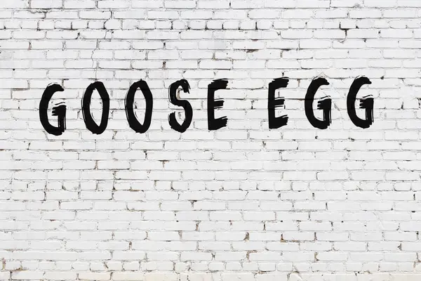 Слово гусиное яйцо, нарисованное на стене из белого кирпича — стоковое фото