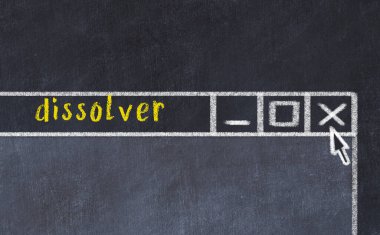 Sorunlarla başa çıkma kavramı. Tarayıcı penceresini başlık çözücüyle kapatmanın tebeşir çizimi