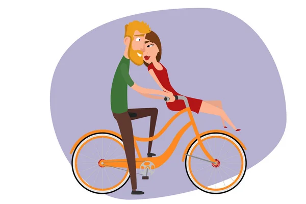 Chica con un chico en bicicleta — Vector de stock