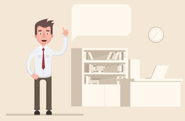 İşadamı elini yukarı kaldırdı ve tavsiyeler verir.