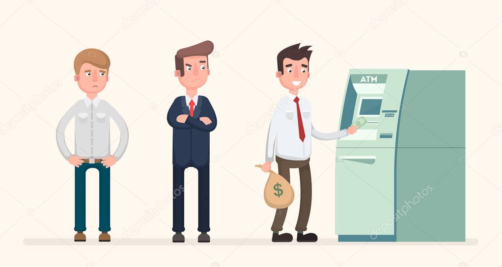 People stand at the cash machine for a salary.