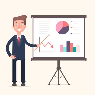 Onun rapor infographics içinde sunulması ile adam.