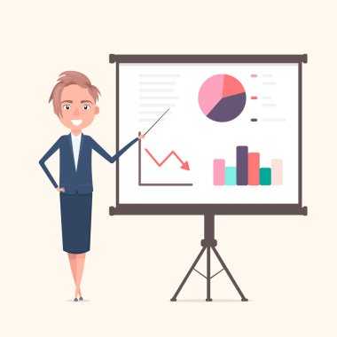 İş kadını onun rapor infographics içinde sunulması ile.