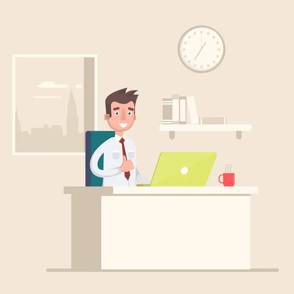 En mand sidder på arbejdspladsen på kontoret . – Stock-vektor