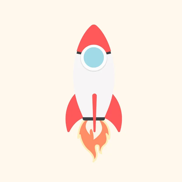 Décollage d'une fusée caricaturale, illustration vectorielle isolée. Simple icône de vaisseau spatial rétro. — Image vectorielle