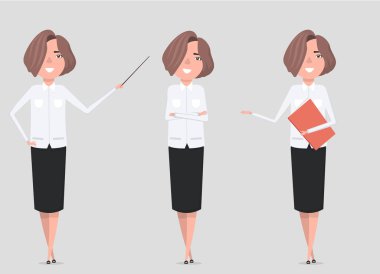 Bir dizi farklı pozlar iş giysileri içinde bir kadın.