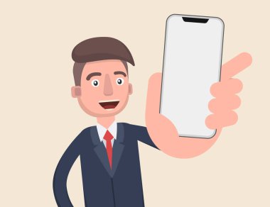 İş adam Haritayı akıllı phone.vector