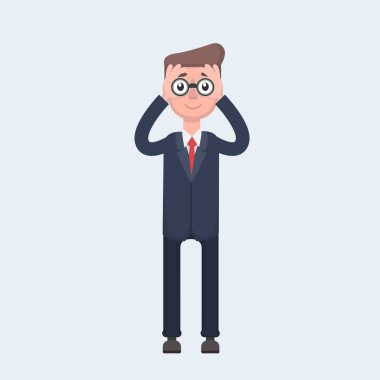 Dürbün ve gülümseyerek, vektör çizim arıyor işadamı.