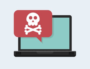 Dizüstü bilgisayar vektör, kötü amaçlı yazılım kavramı, spam veri, dolandırıcılık internet hata, güvenli olmayan bağlantı, çevrimiçi dolandırıcılık, virüs uyarı bildirimi