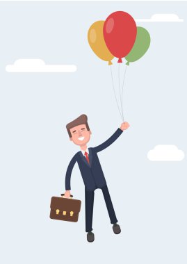 İşadamı bir sıcak hava balonu uçuruyor. Düz tasarlamak vektör.