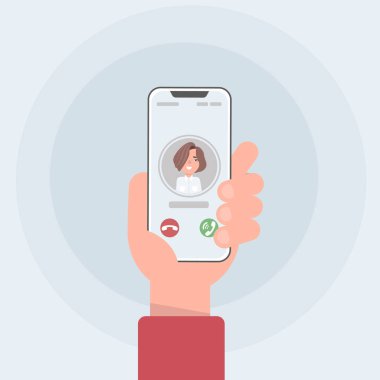 Akıllı telefon ekranından gelen arama. Düz tasarım vektör çizimi. Servisi arıyorum. Web afişleri, web siteleri, bilgi grafikleri için modern konsept. Yaratıcı düz tasarım vektör çizimi