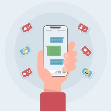 Sosyal ağ bildirimleri cep telefonu ekran - yeni mesajları, yeni makale seviyor ve appreciations sohbet.